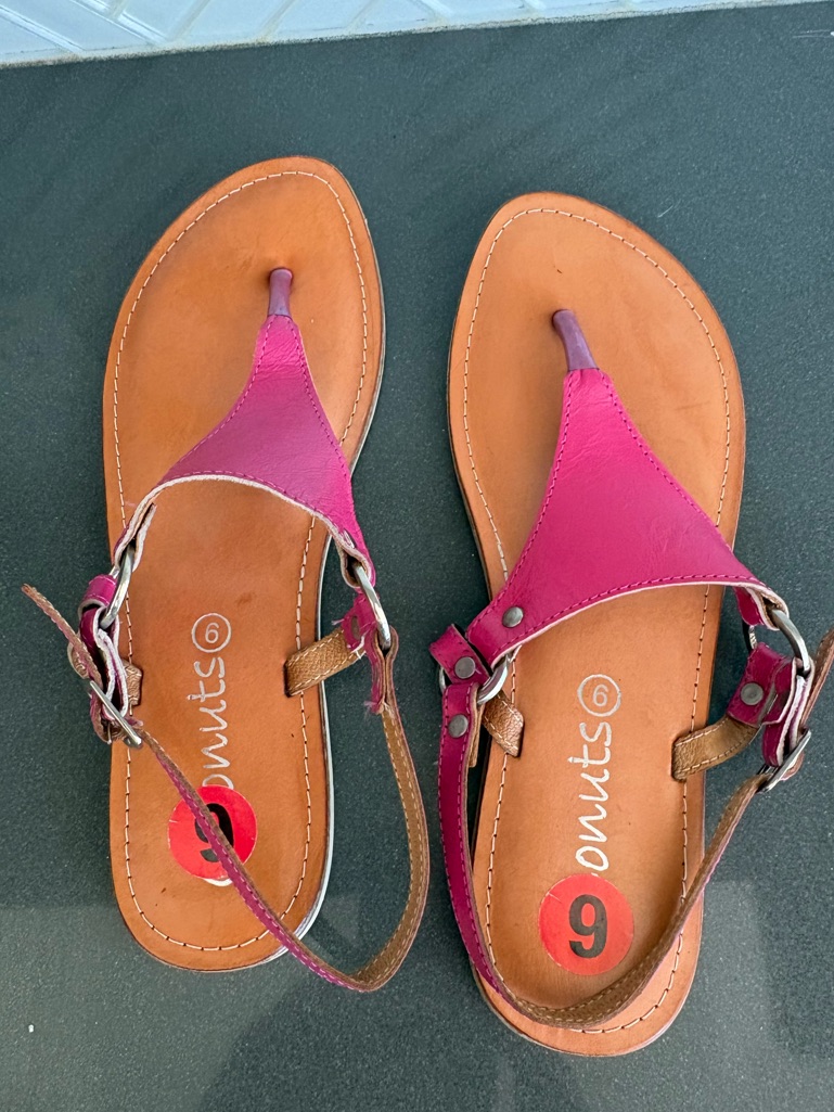Donuts Brand Name Hot Pink Leather Sandals Never Worn
